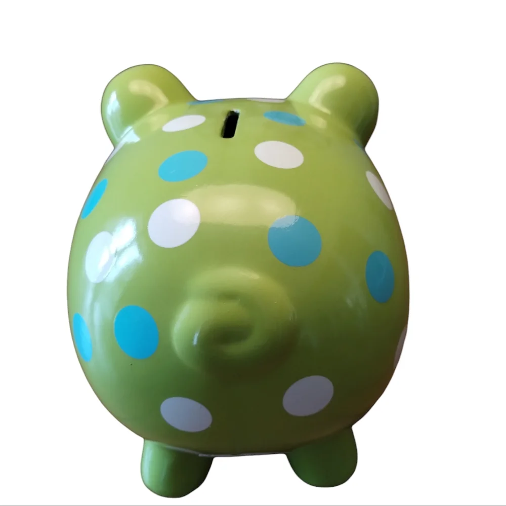 PIGGY BANK CERAMIC GREEN WHITE BLUE POLKA DOT Collectible Target